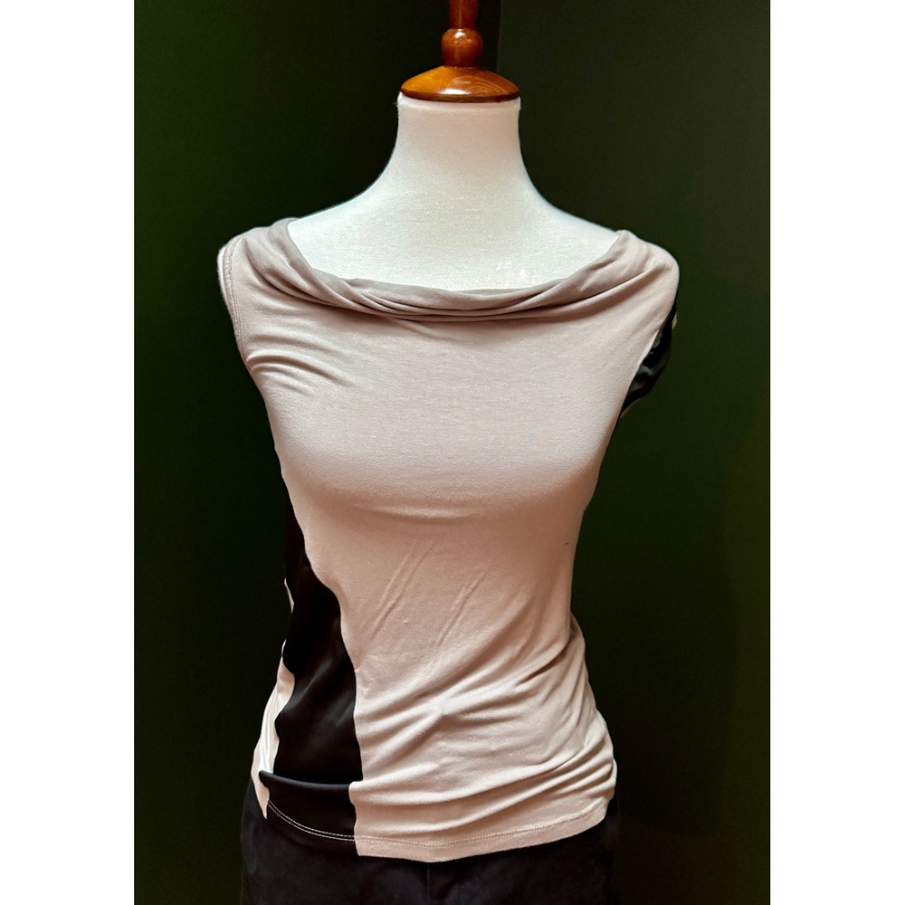 Ginger G Tan & Black Color Block Sleeveless Blouse Size S